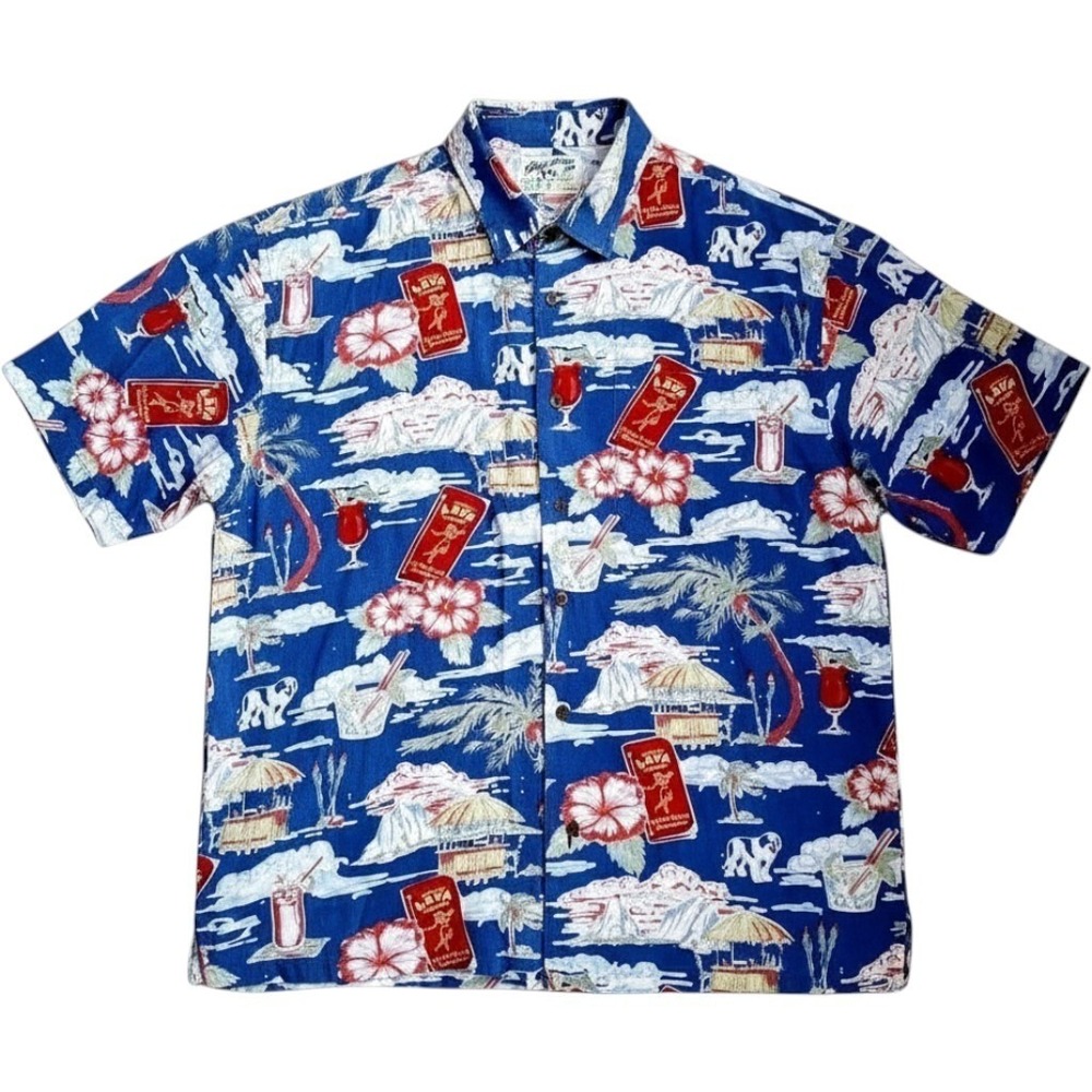 Big Dogs Hawaiian Shirt Cruise Tropical Cocktail Button Up Lava Lounge Large